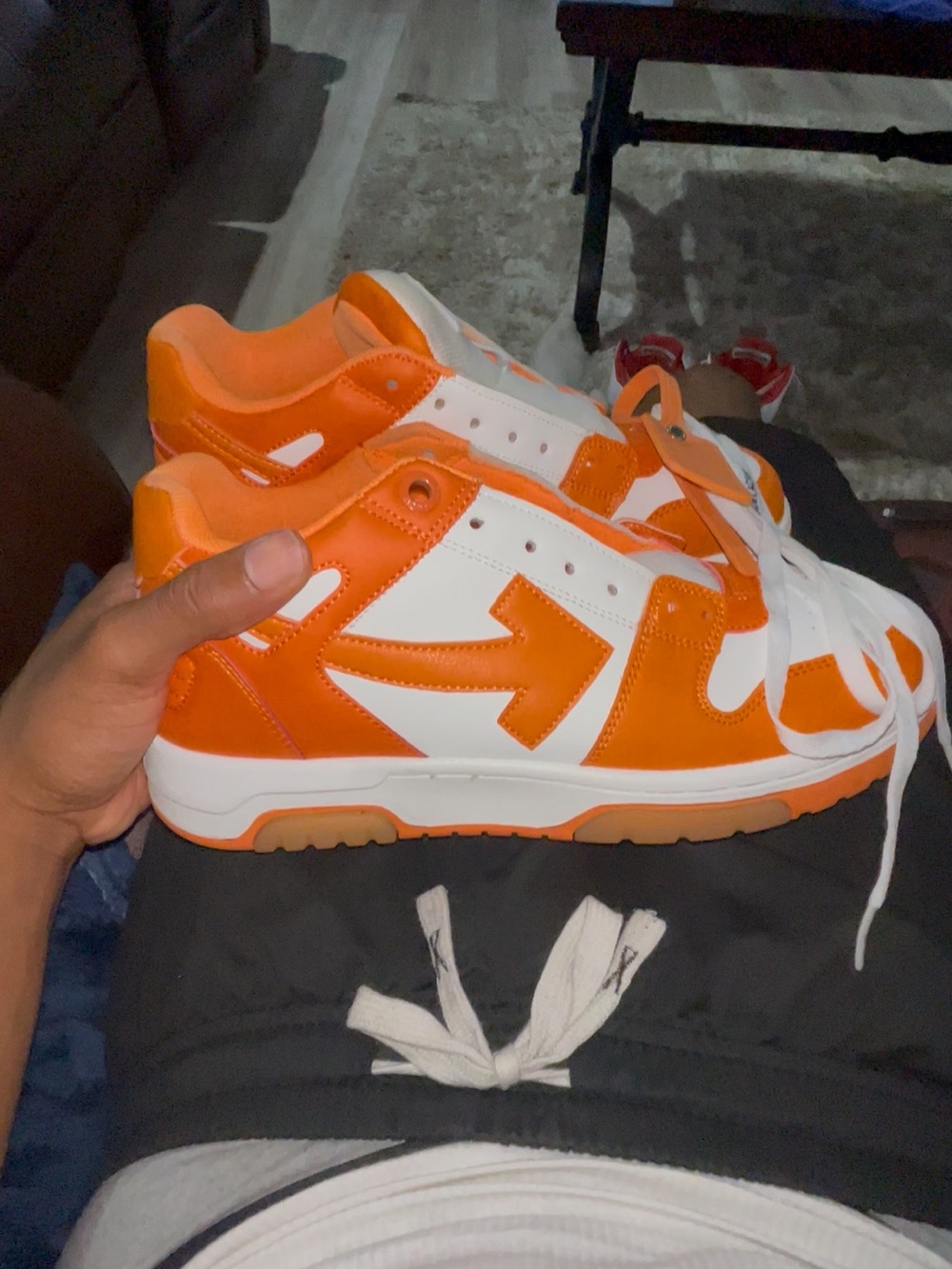 Off-White Orange and White Low-Top Sneakers